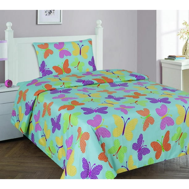 Kids Zone Home Linen 3 Piece Twin Size Sheet Set Lavender Butterfly Pattern for Girls//Teens.